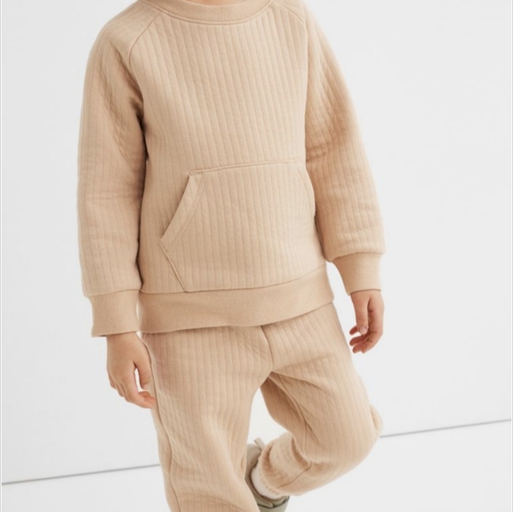 H&M Boys Quilted Matching Set Sweatshirt Sweatpants Jogger Kids 5T Neutral NEW - Picture 2 of 13